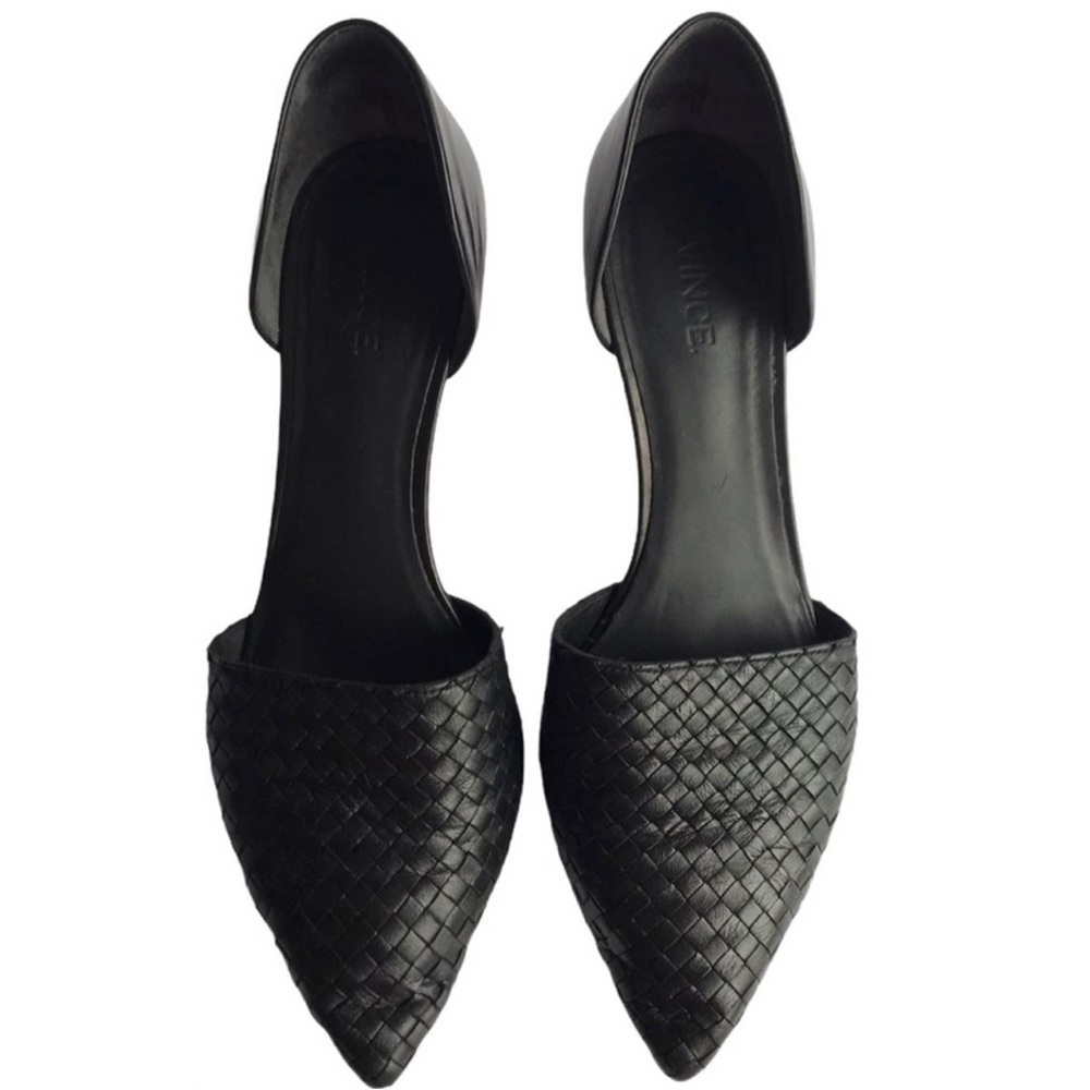 Vince Aurelian Woven Leather d’Orsay Work Pumps Kitten Heels Size 39.5 8.5 Black